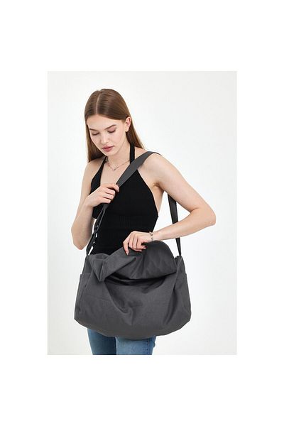 Fluffy Turkey Grey Canvas Tote Bag - Crossbody, School & Casual Bag with Postman Pocket Detail (Size:33 En:45)