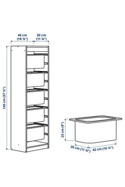 IKEA saklama ünitesi, beyaz-gri, 46x30x145 cm