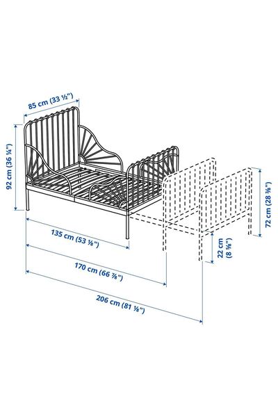 IKEA uzayabilen çocuk karyolası, gri-mavi, 80x200 cm