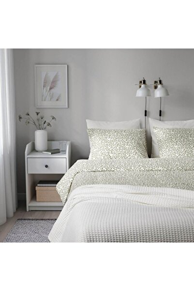 IKEA Set lenjerie de pat dublu, alb-verde, 240x220/50x60 cm