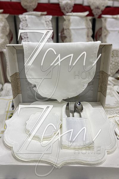 ZGNHome Σετ σερβιρίσματος 19 τεμαχίων 6 ατόμων Κεντημένο Sun White American