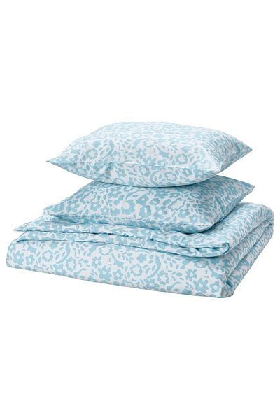 IKEA Set lenjerie de pat dublu CYMBALBLOMMA alb-albastru 240x220/50x60 cm