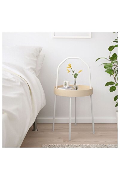 IKEA Burvık Yan Sehpa Beyaz Bej 38 Cm