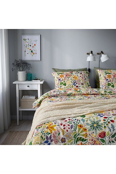 IKEA Multicolored Flower Patterned Double 100% Cotton Duvet Cover Set (240X220/50X60 cm)