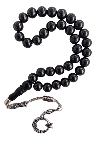 SEVENSLEEPERS Oltu Taşı Tesbih,gürcü oltusu dogal taş metal Ayyıldızlı tespih.