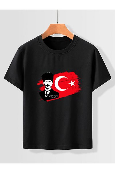 Let's Wear 23 април, 29 октомври, 10 ноември, 19 май, Костюм за шоу, Червена тениска с къс ръкав и щампа на Ататюрк