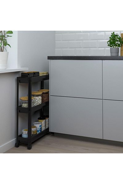IKEA Servírovací stůl Černý 54x18x71 cm Kuchyň-koupelna organizér 3 patra s kolečky