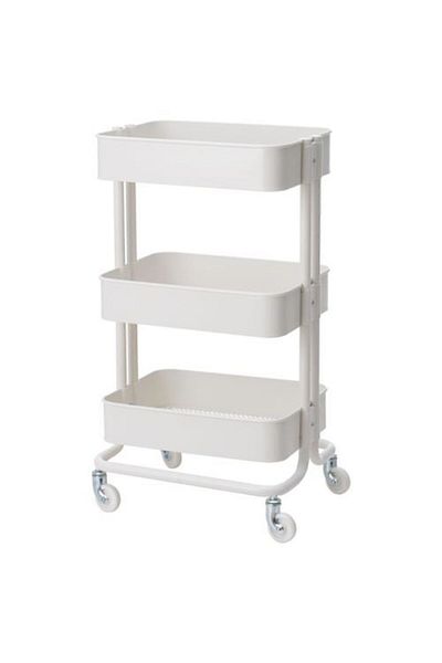 IKEA Ατσάλινο-λευκό καρότσι σερβιρίσματος 35x45x78 εκ. Οργανωτής μπάνιου-Μονάδα ραφιών με ρόδες