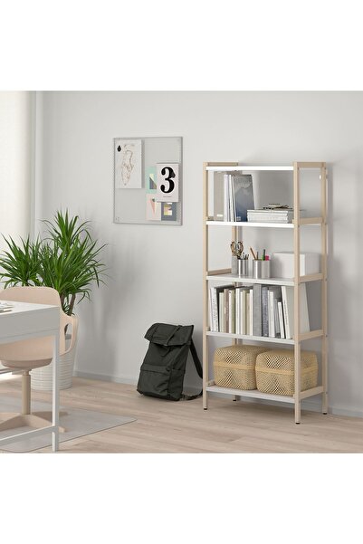 IKEA Kitaplık-açık raf ünitesi, beyaz-titrek kavak, 70x34x154 cm