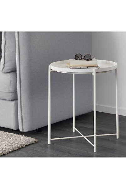 IKEA Gladom 45x53 Cm Beyaz Çıkarılabilir Tepsili Çelik Sehpa