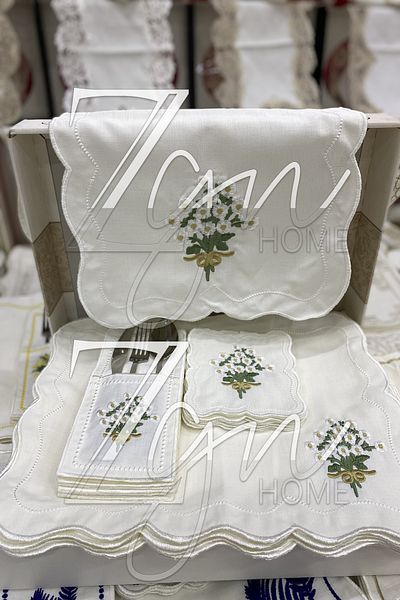 ZGNHome 19 Piece 6 Seater Embroidered Daisy White American Service Set