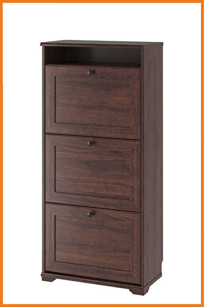 Alony Home Ayakkabı Dolabı Ayaklı 3 Kapaklı Bölmeli Kulplu Ayakkabılık 130x61x30 Cm Kahverengi