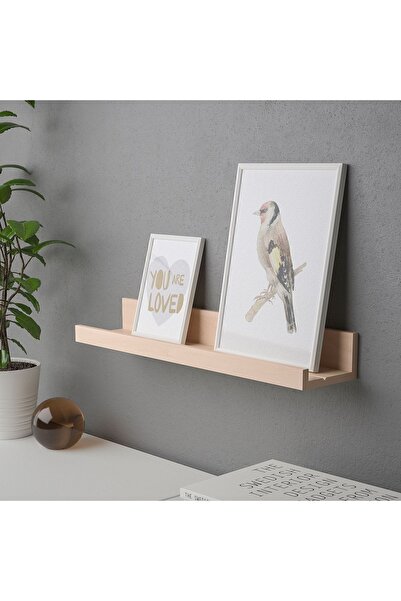 IKEA Ahşap Çerçeve Rafı 55x12 Cm Duvar Rafı Kitaplık Çerçevelik Raf Huş Görünümlü