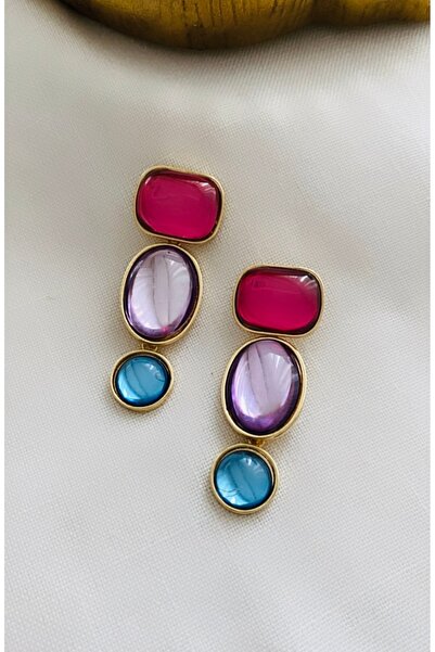 VNS Accessories İthal Üç Renk Tasarım Küpe (6 cm)