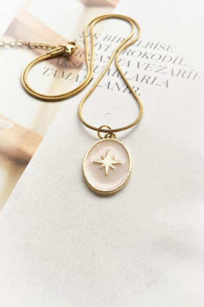 roshel Altın Renk Mineli Madalyon Çelik Kolye 3 Farklı Model Seçeneği