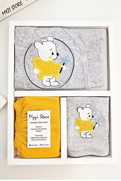MYZİ STORE Yenidoğan Hastane Çıkışı 3 lü set pamuklu %100 Pamuk Bebek Kıyafet...