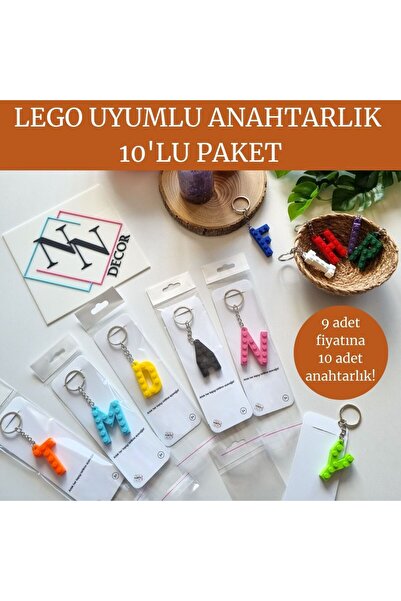 NN DECOR Lego Uyumlu Kişiye Özel Harf Anahtarlık - 10’lu Paket - Doğum Günü -...