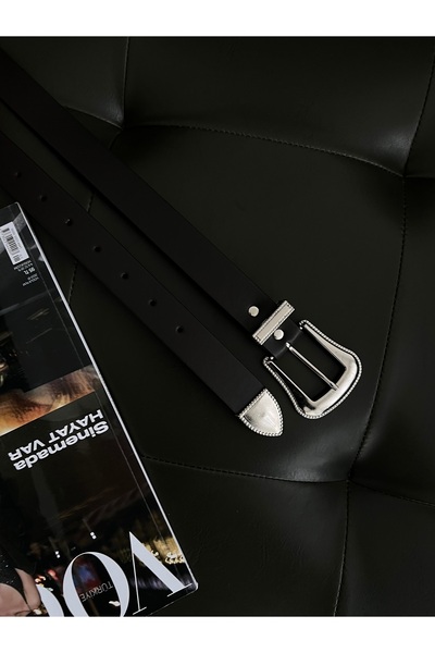 coaksco Kadın Silver Tarz Toka Siyah Kemer