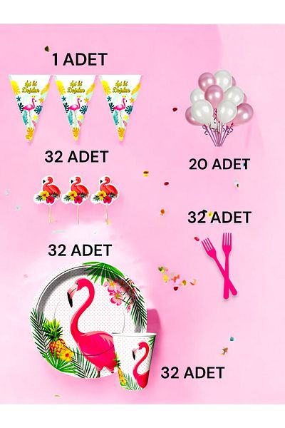 VibeHome Flamingo Themed m Pack for 32 - Birthday Party and Fun Events
