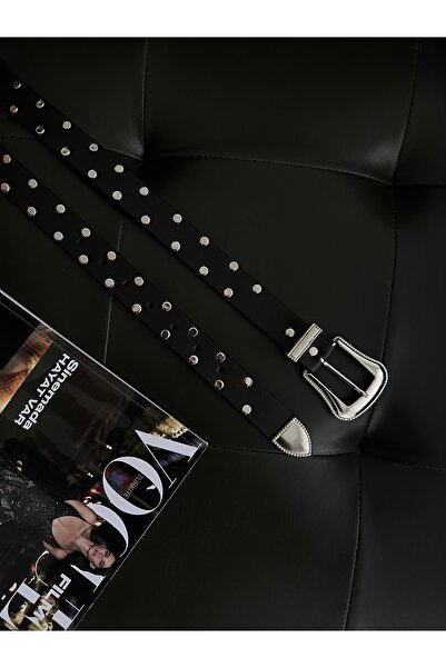 coaksco Kadın Silver Pimli Siyah Kemer
