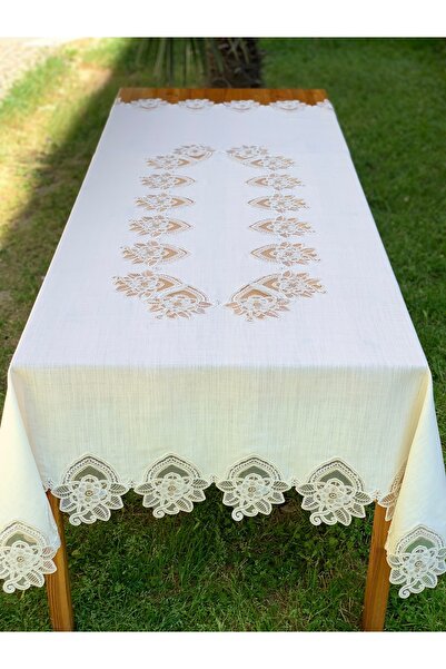 HAUSSET Fransız Dantelli EKRU  Masa Örtüsü 160*220cm