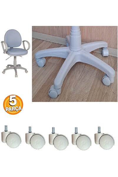 Depolife Ofis Büro Koltuk Tekerleği 5 Adet Sekmanlı Teker Açık Gri Çalışma Ko...