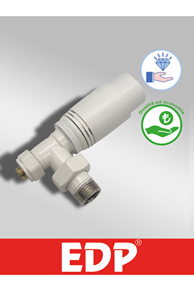 EDP BEYAZ DEKORATİF TERMOSTATİK KÖŞE RADYATÖR VANASI 16*2 RAKORLU PEX