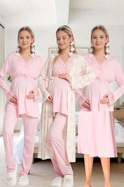 effort Luxury Maternity - Maternity and Lace Dressing Gown and Nightgown Set