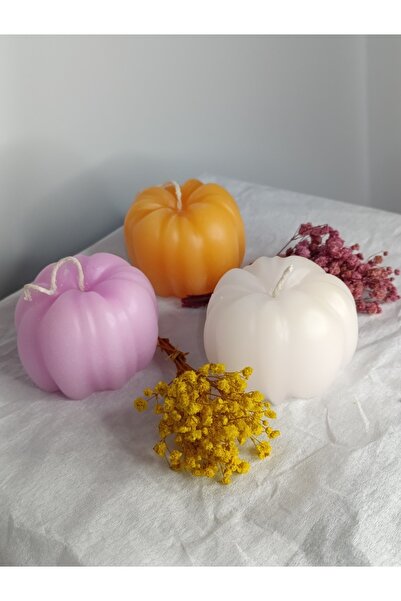 3 Lü Set Balkabağı Mum, Balkabağı Hediyelik Mum Dekoratif