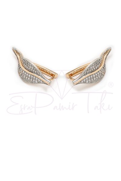 Esra Pamir Zirkon Taşlı Rose Gold Renk Arı Küpe Seti