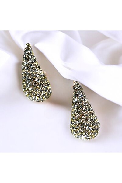 MODA Mini Zirkon Taşlı Çelik Gold Renk Damla Küpe 2.5cm