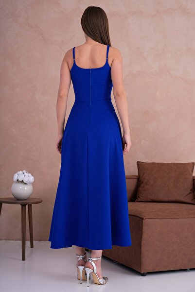 bayansepeti Сакс Синя Клош Сукня - Знімний Аксесуар у вигляді Троянди та Регульовані Плечові Ремінці 258