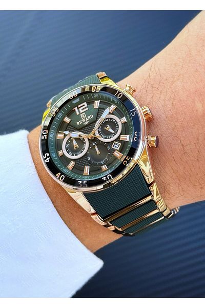 Reward As 141017   Green Rose Gold Men's Wristwatch