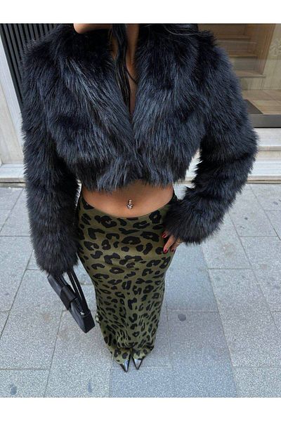 LB Laluna Butik Fusta de damă din satin cu model leopard