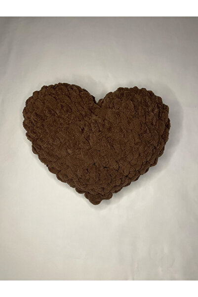 Yumon Store Hand Knitted Puffy Heart Pillow Decorative Gift 25 X 25 cm - Brown
