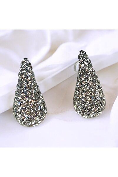 MODA Mini Zirkon Taşlı Çelik Gümüş Renk Damla Küpe 2cm