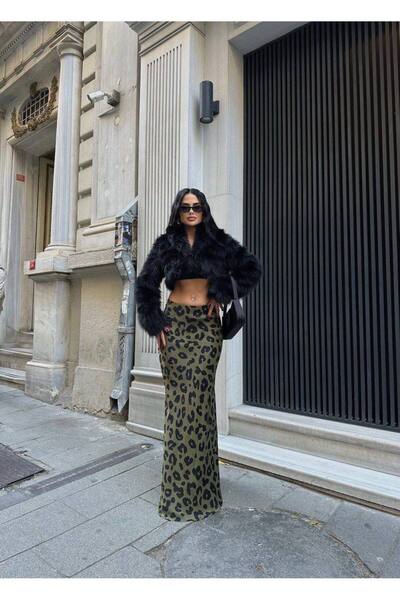 LB Laluna Butik Fusta de damă din satin cu model leopard