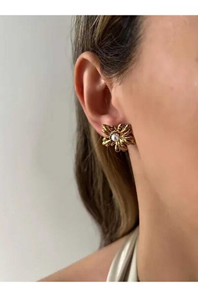 Bubbleatelier Çelik vintage inci detay çiçek küpe