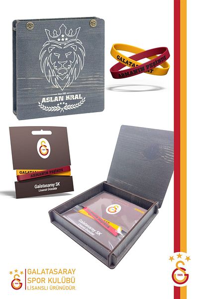 Galatasaray Original Licensed Following the Crest 2-Piece Bracelet with Gift Wooden Box