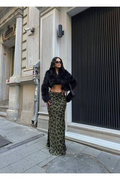 LB Laluna Butik Fusta de damă din satin cu model leopard