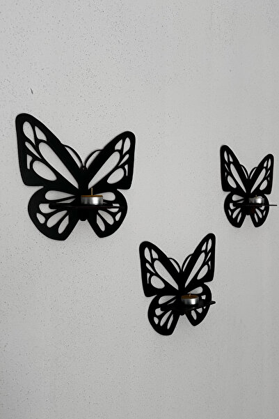 lina hobby Lazer Kesim Dekoratif Kelebek Duvar Rafı Mumluk Duvar Süsü 3 Adet