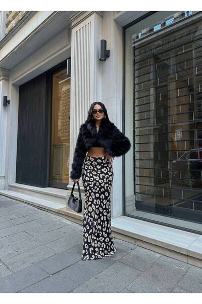 LB Laluna Butik Fusta de damă din satin cu model leopard