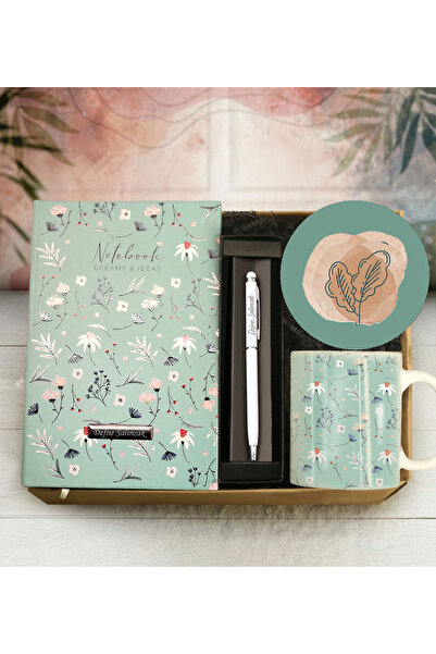 gagga Kişiye Özel Defter & Kişiye Özel Kalem & Kupa & Ahşap Bardak Altlığı Hediye Seti