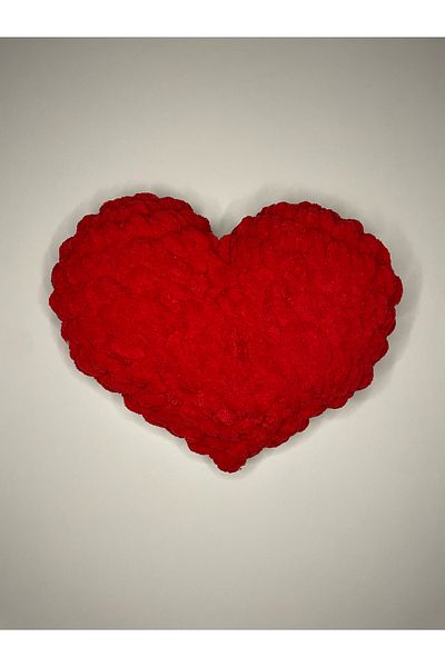 Yumon Store Hand Knitted Puffy Heart Pillow Decorative Gift 25 X 25 cm - Red
