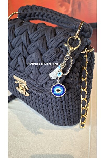 Atolye Ferda Miyuki Nazar Boncuğu Parlak Metalik Klipsli Anahtarlık Çanta Süsü