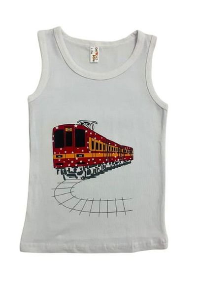 elmas kids Boy's Cotton White Train Printed Athlete Slip Set