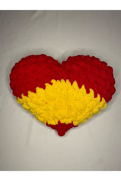 Yumon Store Hand Knitted Puffy Heart Pillow Fan Decorative Gift 25 X 25 cm - Yellow Red