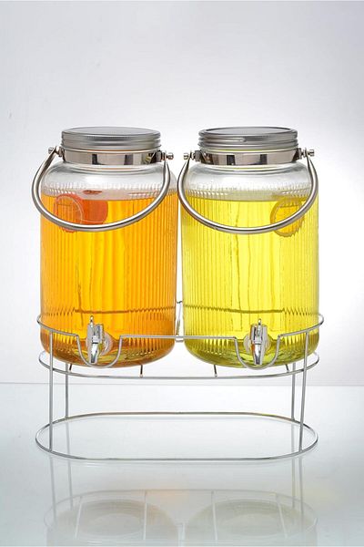 ORCHID DUAL 6L GLASS DISPENSER WITH METAL HANDLE AND STAND