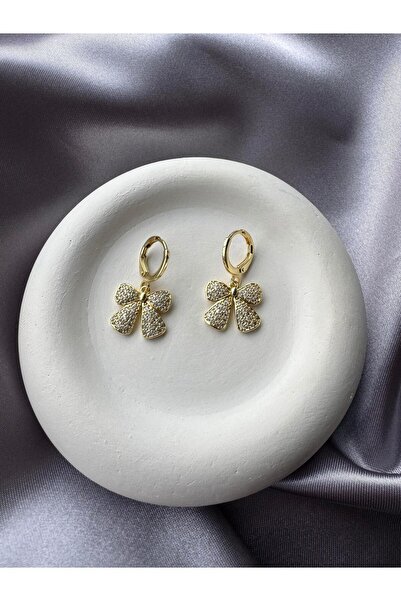 stainless steell Gold Taşlı Fiyonk Küpe