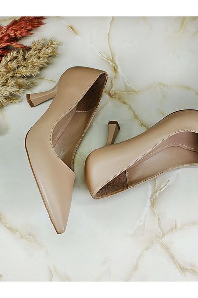Everest Pantofi cu toc subțire stiletto din piele bej